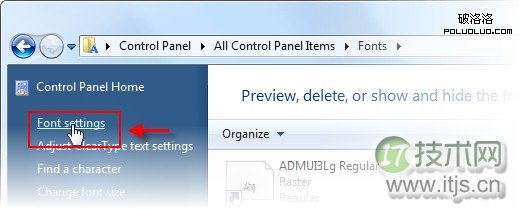 打开 Windows 7 的 fonts settings 窗口-快享